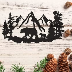 rustic bear metal wall art pine tree cabin lodge decor