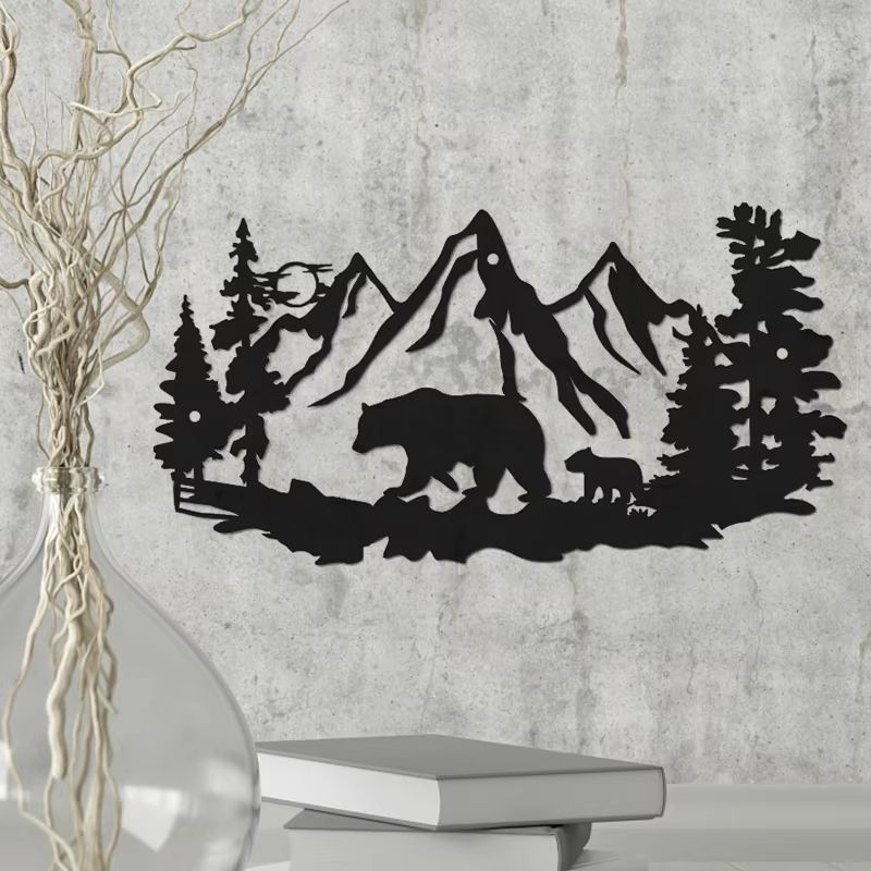Rustic Bear Metal Wall Art Pine Tree Cabin Lodge Decor 2
