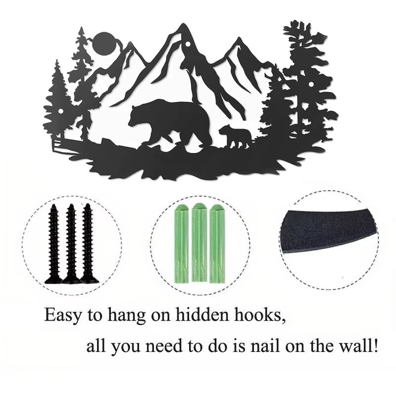 Rustic Bear Metal Wall Art Pine Tree Cabin Lodge Decor 4