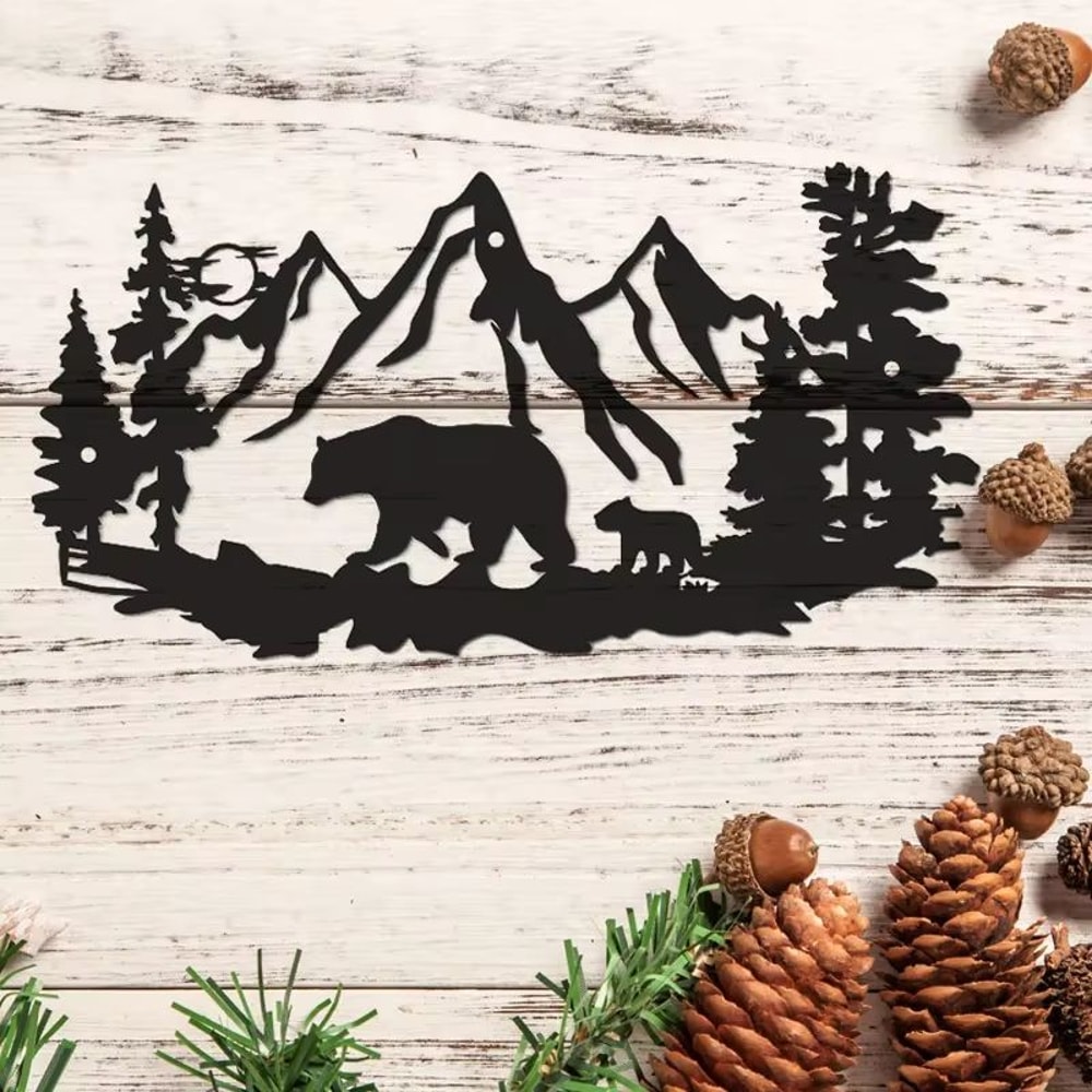 Rustic Bear Metal Wall Art Pine Tree Cabin Lodge Decor 6