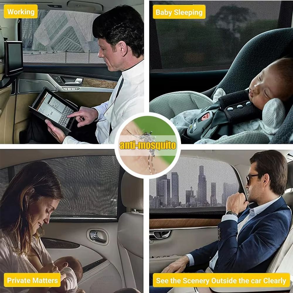 Universal Magnetic Car Window Sunshade Curtains UV Protection Mesh Mosquito Net For SUV And Sedan 5