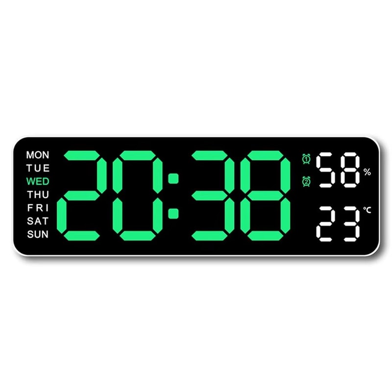 Large LED Digital Wall Clock With Temperature Humidity Week Display And Adjustable Brightness 6