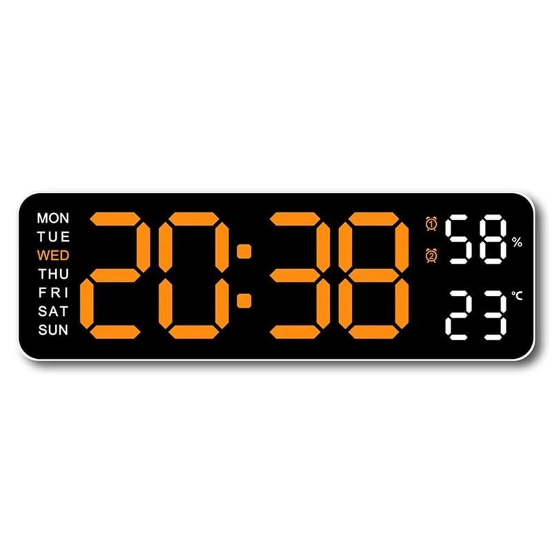 Large LED Digital Wall Clock With Temperature Humidity Week Display And Adjustable Brightness 8
