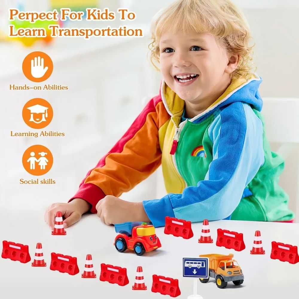 12pcs Mini Construction Traffic Sign Toy Set Kids Road Signs And Cones Educational Playset 2