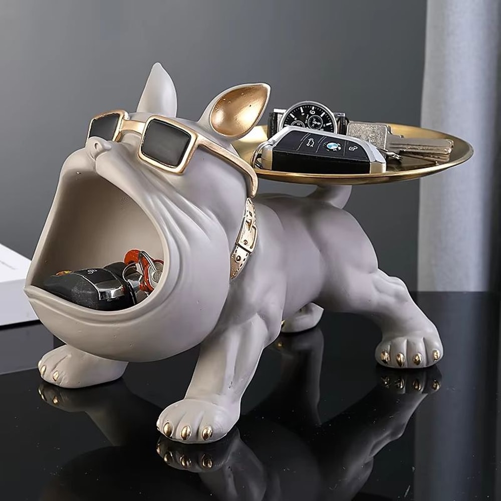 118in Bulldog Storage Statue Resin Dog Figurine With Tray For Home Decor 1