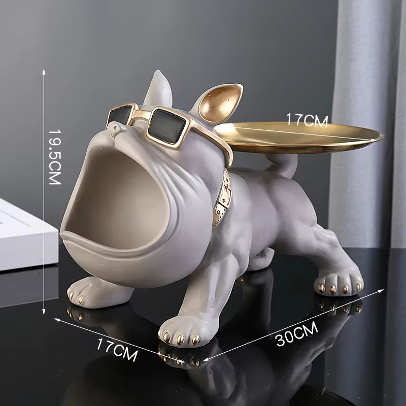 118in Bulldog Storage Statue Resin Dog Figurine With Tray For Home Decor 6