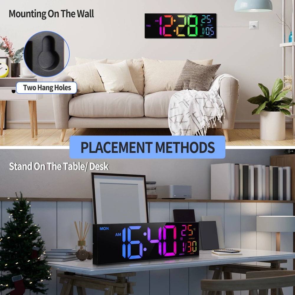 16 Large RGB LED Digital Wall Clock With Remote Control 5
