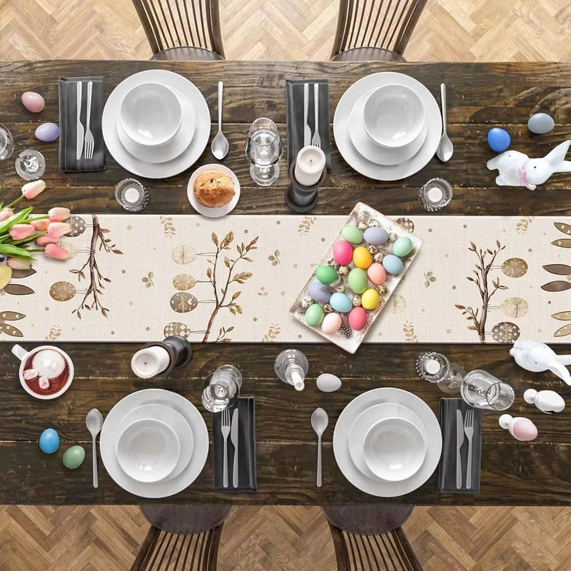 Spring Easter Bunny Egg Linen Table Runner For Dining Decor 5