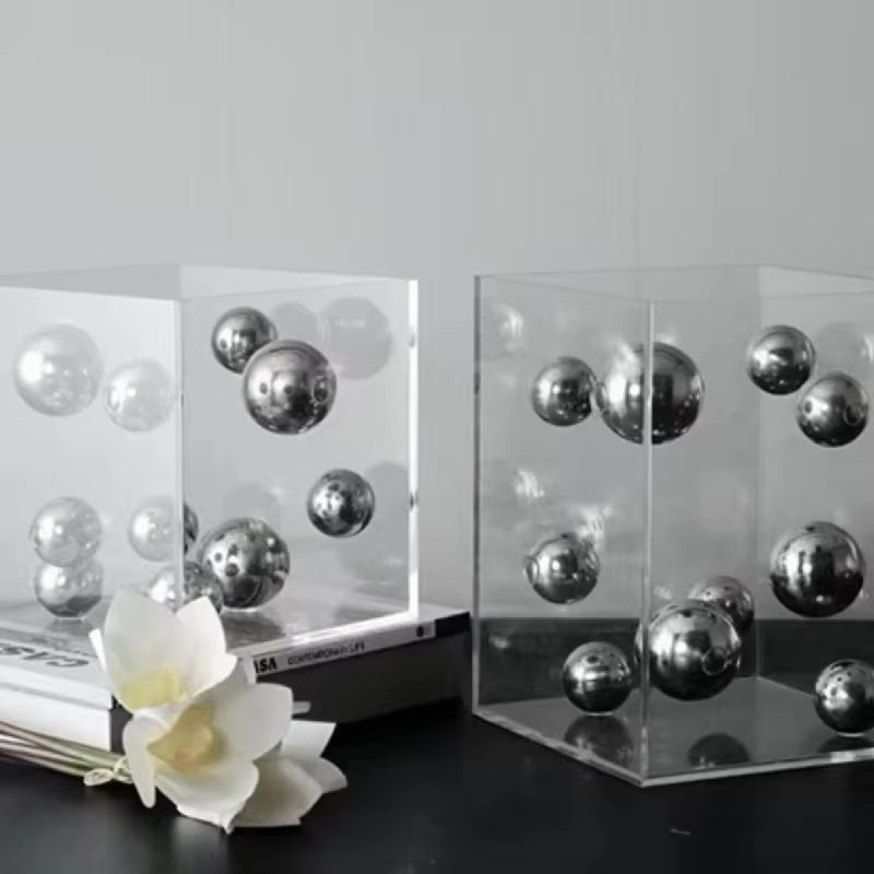 Modern Clear Acrylic Square Display Box Decorative Sphere Cover Ornament 3