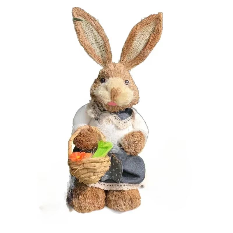 Charming Easter Bunny Cattail Figurine Rustic Spring Home Decoration 10