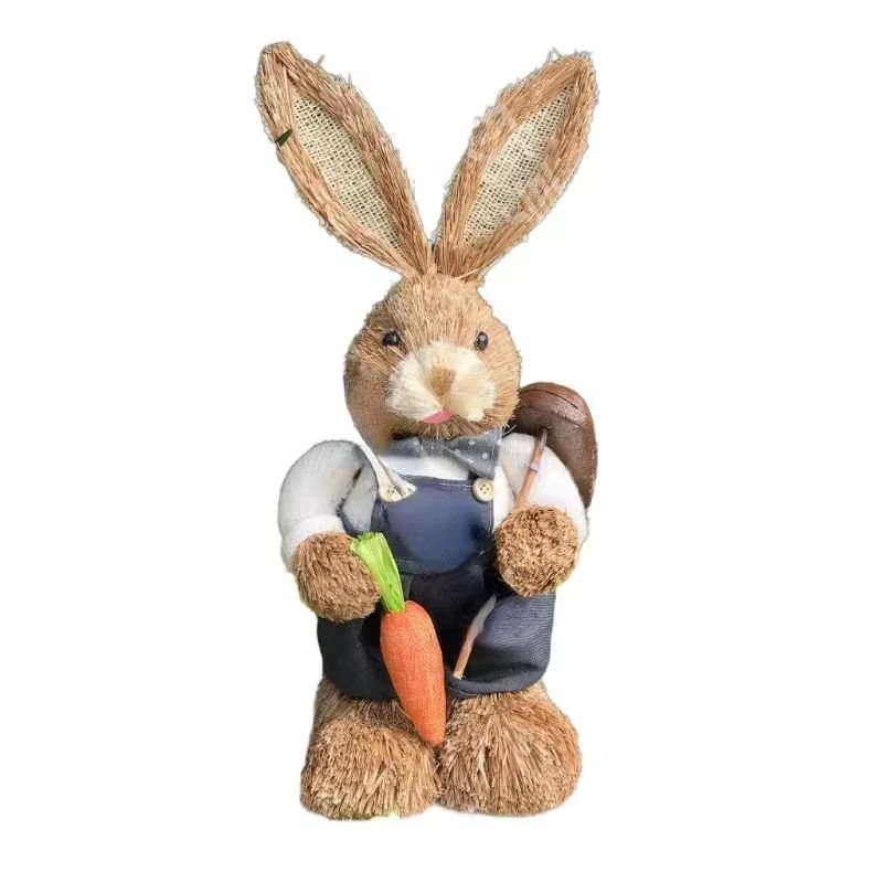 Charming Easter Bunny Cattail Figurine Rustic Spring Home Decoration 8