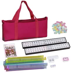 premium american mahjong set with 166 tiles, 4 pushers/racks & portable carry bag