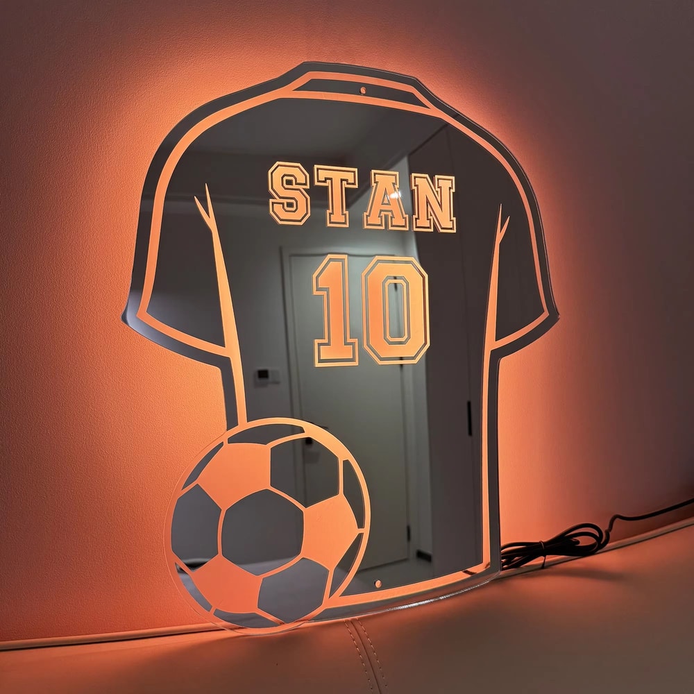 Custom Football LED Mirror Name Sign Personalized Sports Wall Decor For Dad And Man Cave 4