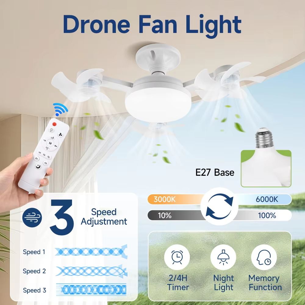 Modern LED Ceiling Fan With Remote 3Speed Adjustable Quiet Fan Light For Bedroom Living Room 4