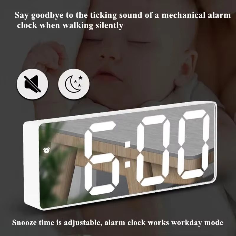 Smart Mirror LED Alarm Clock With Voice Control Snooze And Night Mode 3