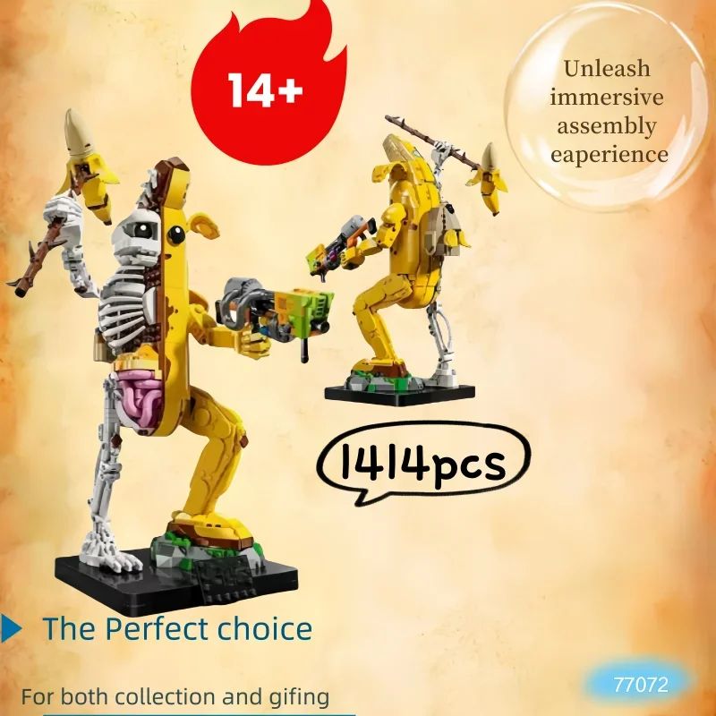 1414 Piece Banana Brick Building Set 3D Display Model With Stand And Collectible Design 0