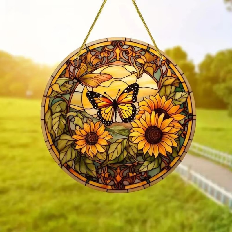 Butterfly Acrylic Suncatcher Round Window Hanging Decorative Sun Catcher Wall Art 6