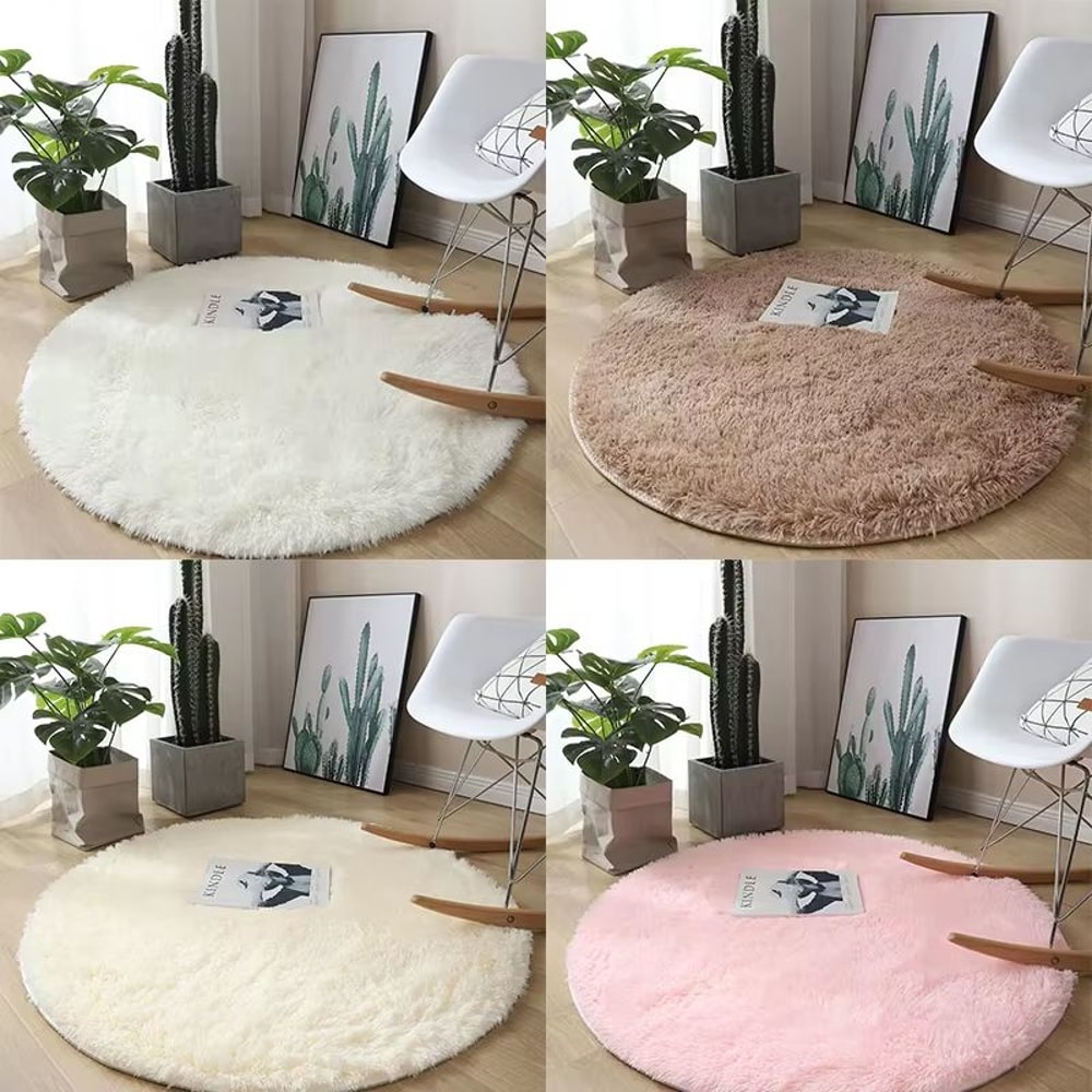 Fluffy Round White Carpet Non Slip Plush Shag Rug For Bedroom Living Room Decor 4