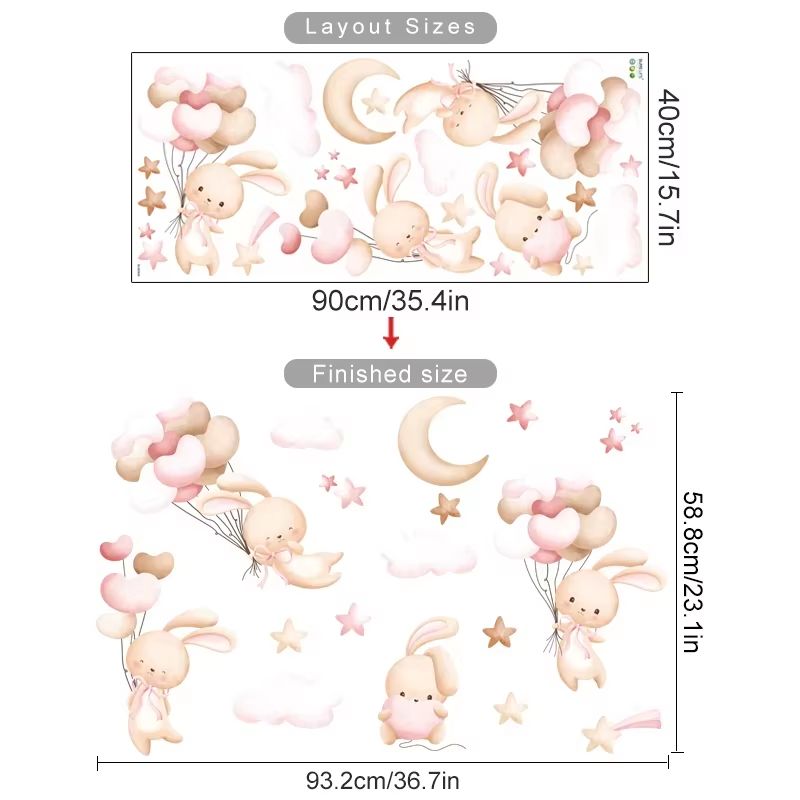 Pink Cartoon Bear Balloon Wall Stickers For Kids Nursery Room Decor 8