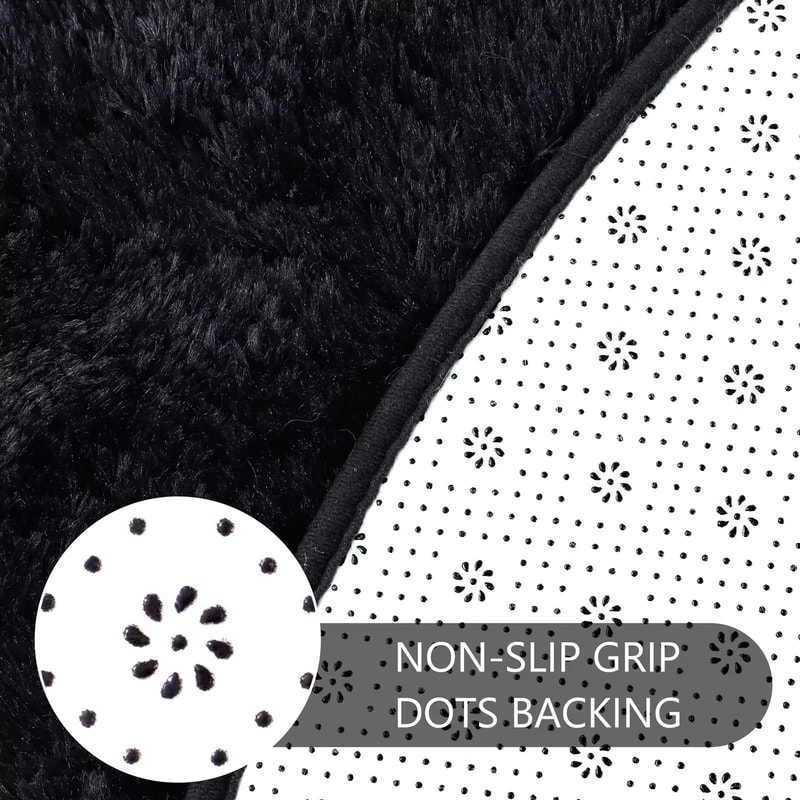 Ultra Soft Black Fluffy Round Rug For Bedroom And Living Room Comfort 5