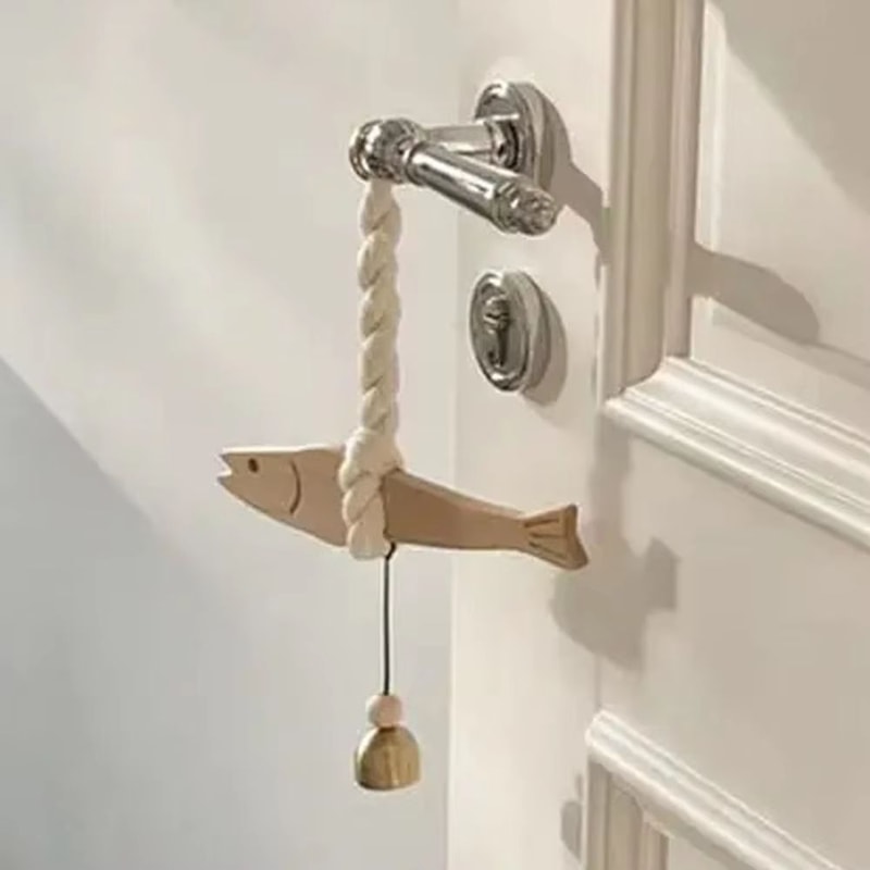 Lightweight Wooden Fish Hanging Ornament With Bell Coastal Wall Decor 1