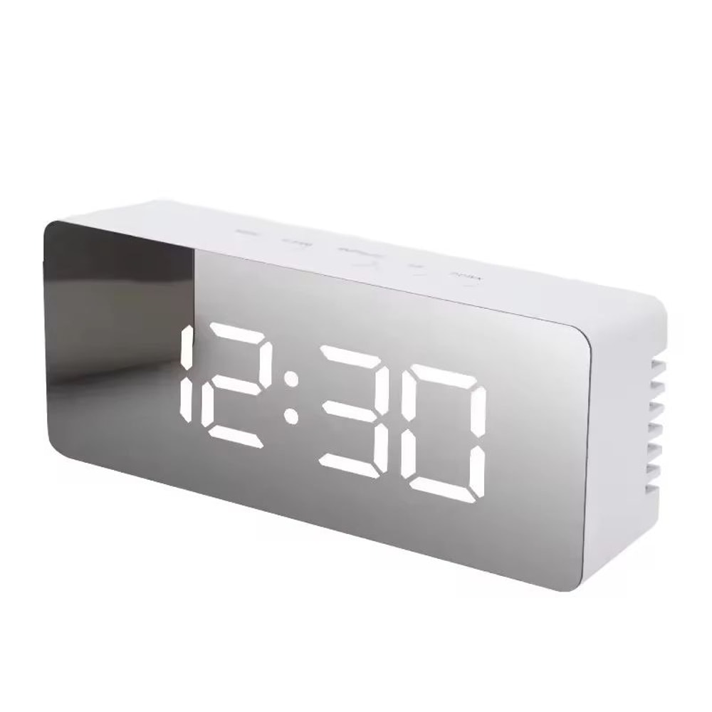 Modern White LED Mirror Digital Alarm Clock With Snooze And Night Light 6