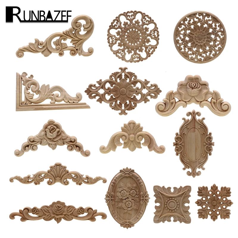 Natural Floral Wood Carved Wood Applique Decorative Furniture Accent 0