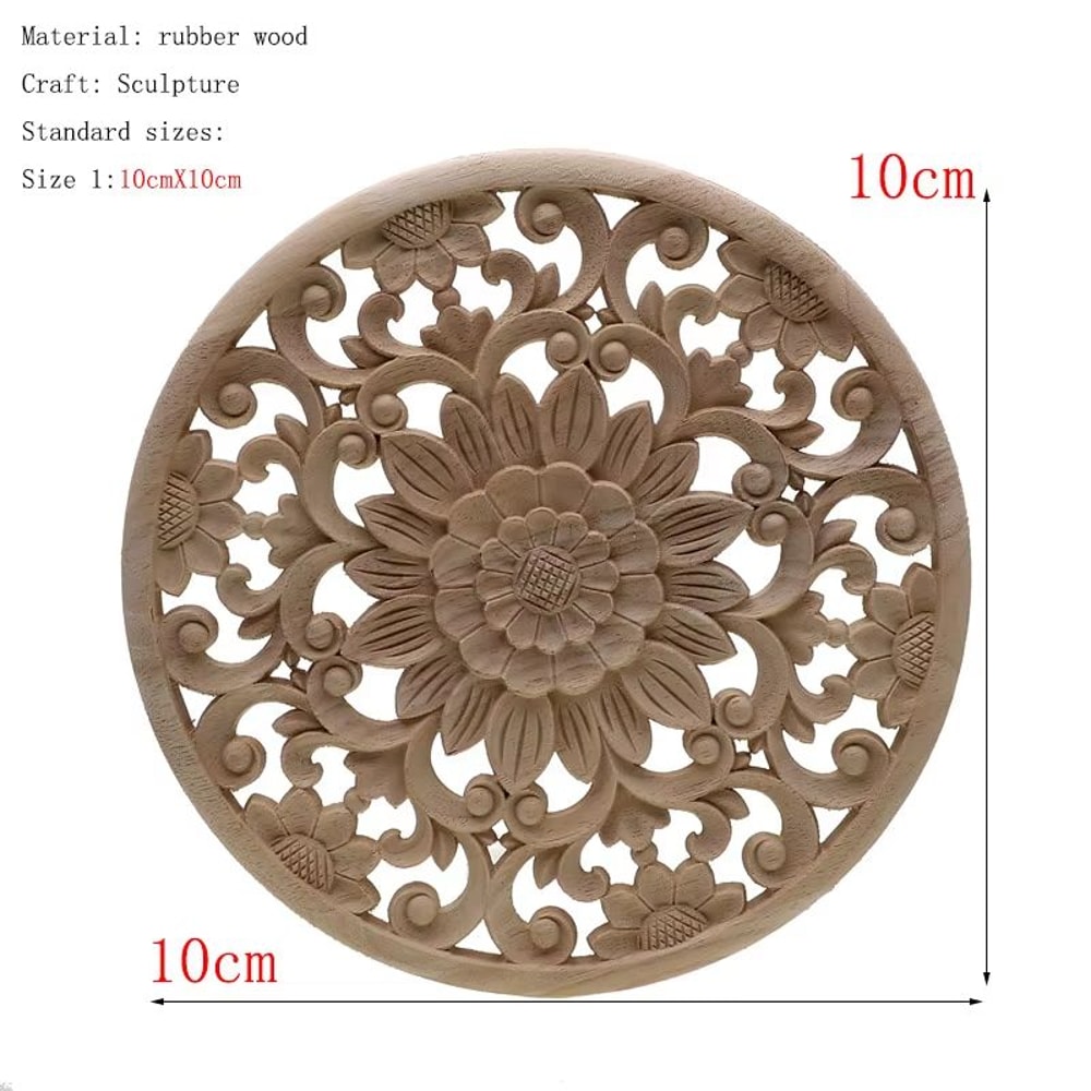 Natural Floral Wood Carved Wood Applique Decorative Furniture Accent 9