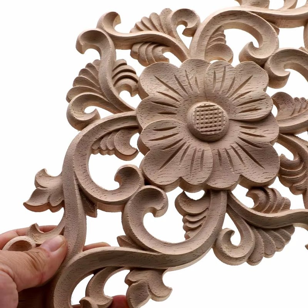 Natural Floral Wood Carved Wood Applique Decorative Furniture Accent 1