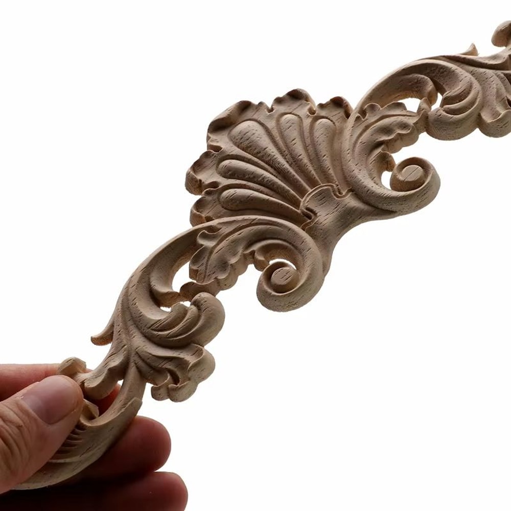 Natural Floral Wood Carved Wood Applique Decorative Furniture Accent 4