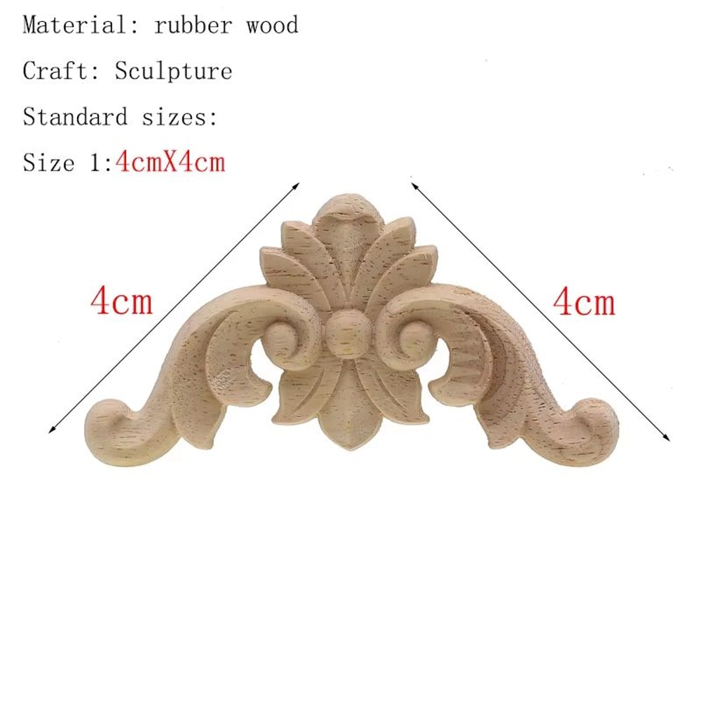 Natural Floral Wood Carved Wood Applique Decorative Furniture Accent 6