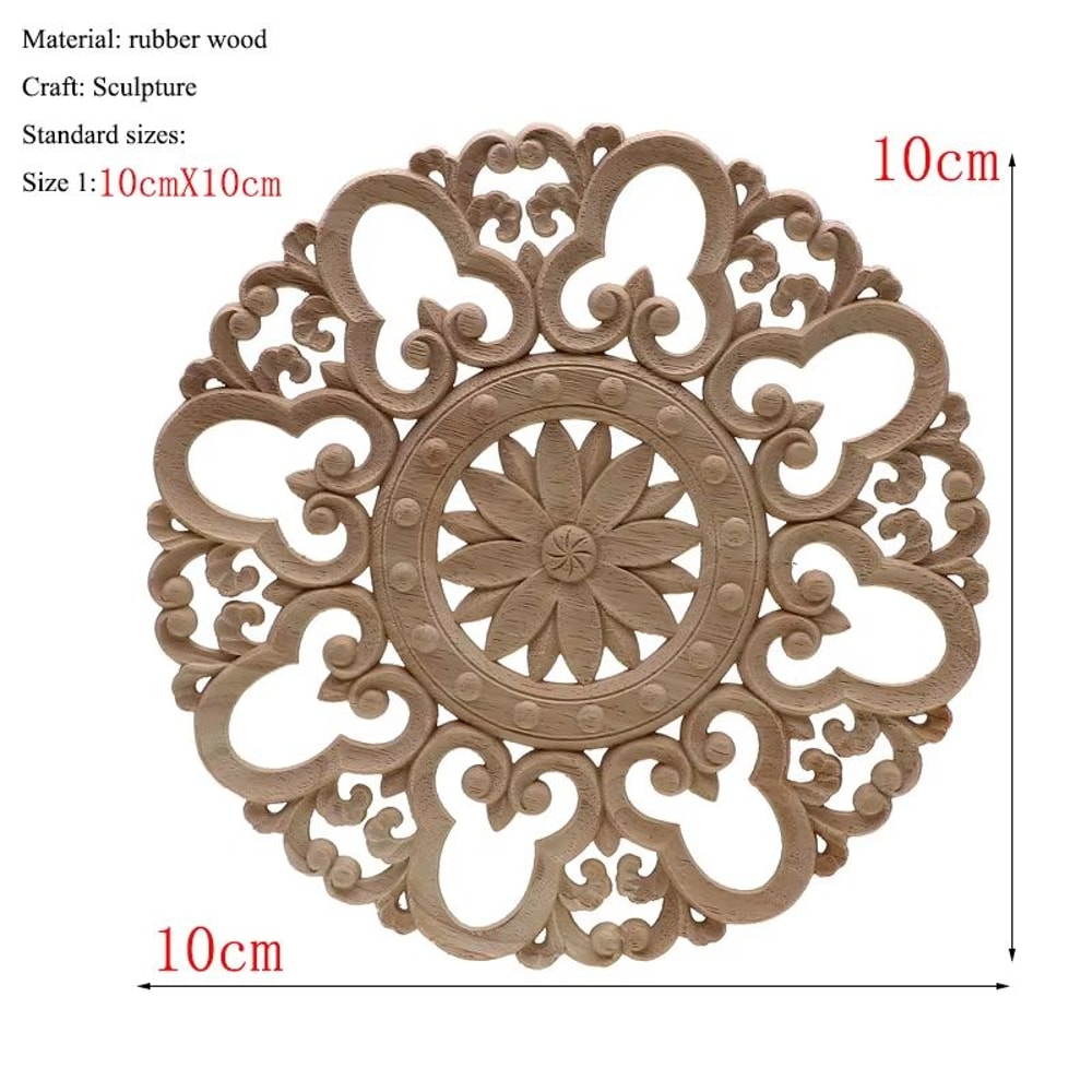 Natural Floral Wood Carved Wood Applique Decorative Furniture Accent 7