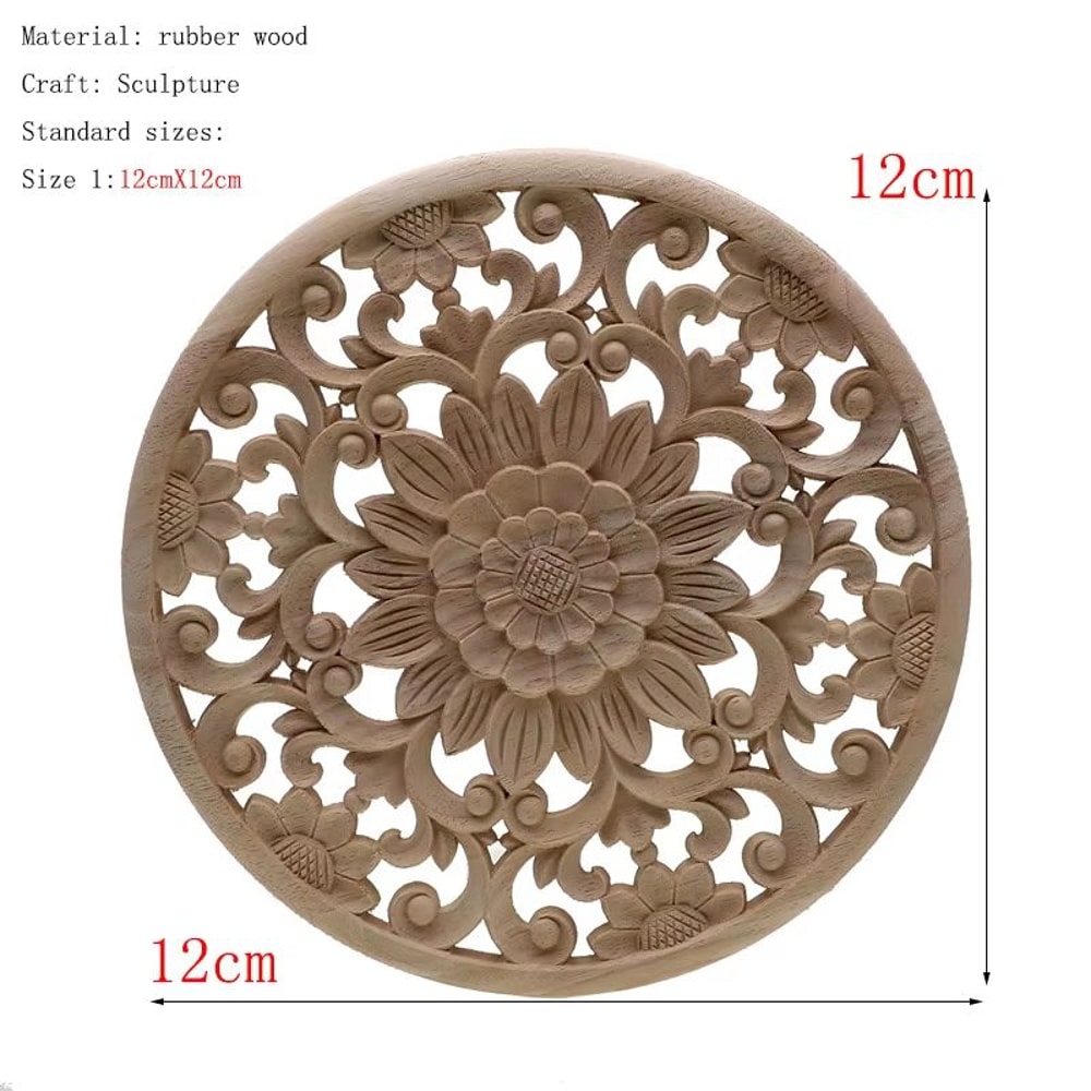 Natural Floral Wood Carved Wood Applique Decorative Furniture Accent 10