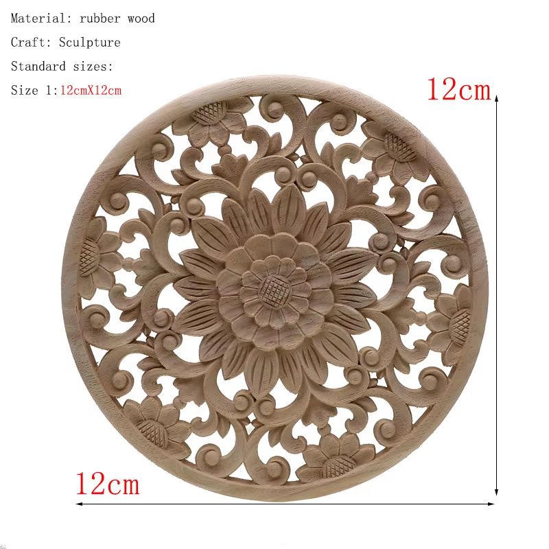 Natural Floral Wood Carved Wood Applique Decorative Furniture Accent 10