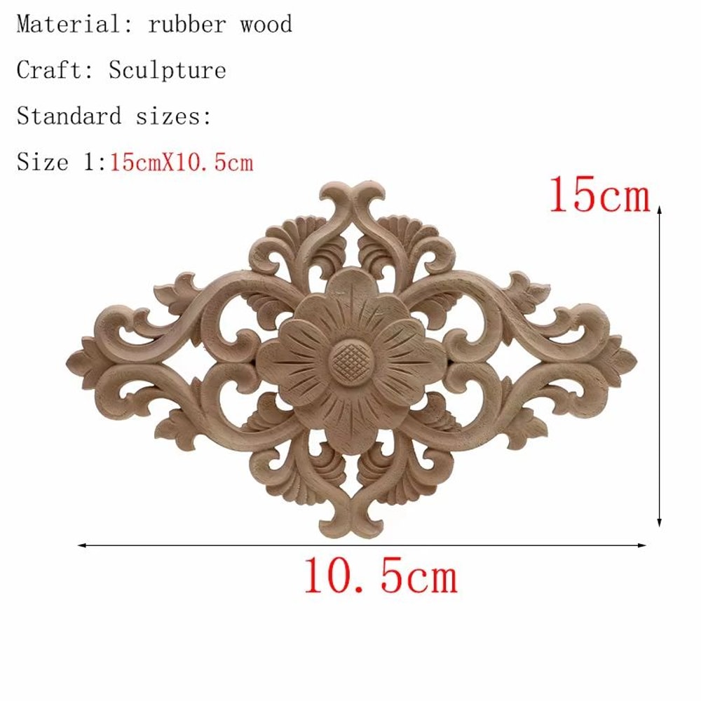 Natural Floral Wood Carved Wood Applique Decorative Furniture Accent 14