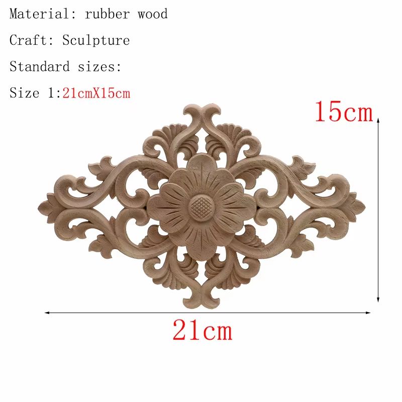 Natural Floral Wood Carved Wood Applique Decorative Furniture Accent 15