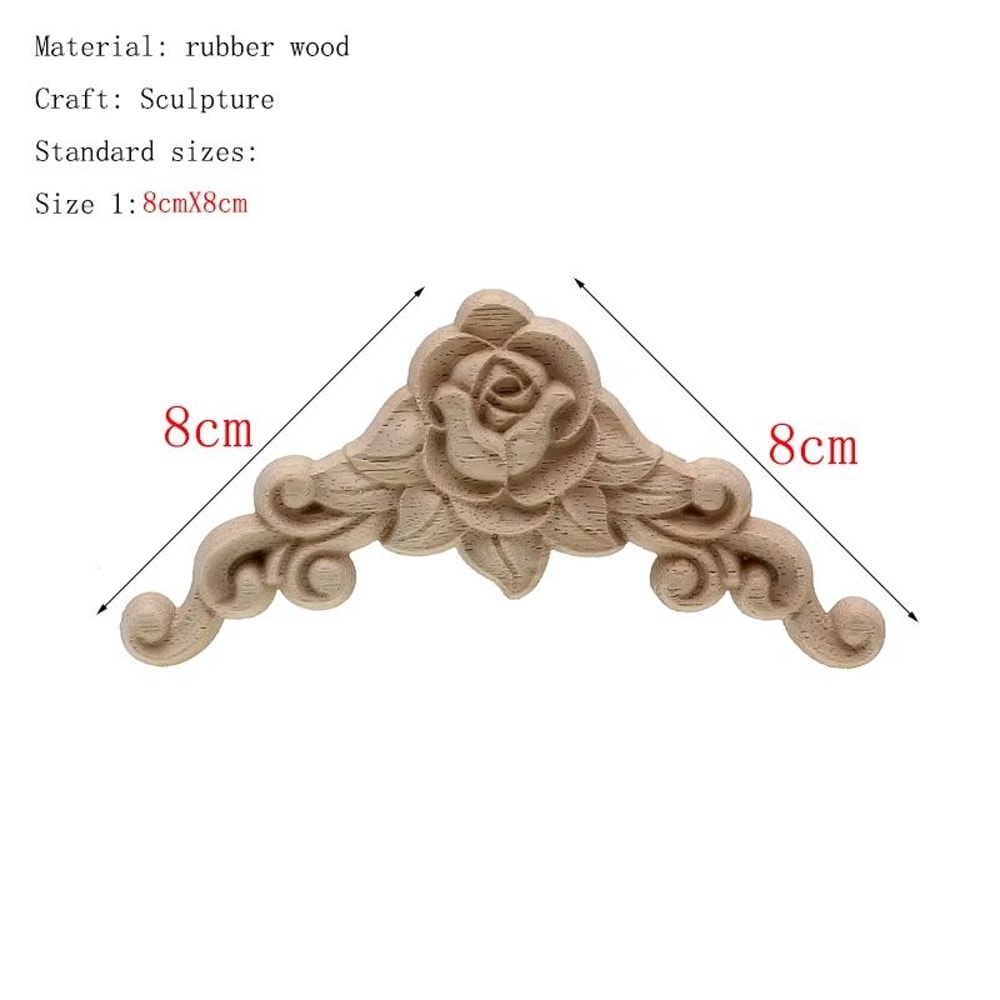 Natural Floral Wood Carved Wood Applique Decorative Furniture Accent 16