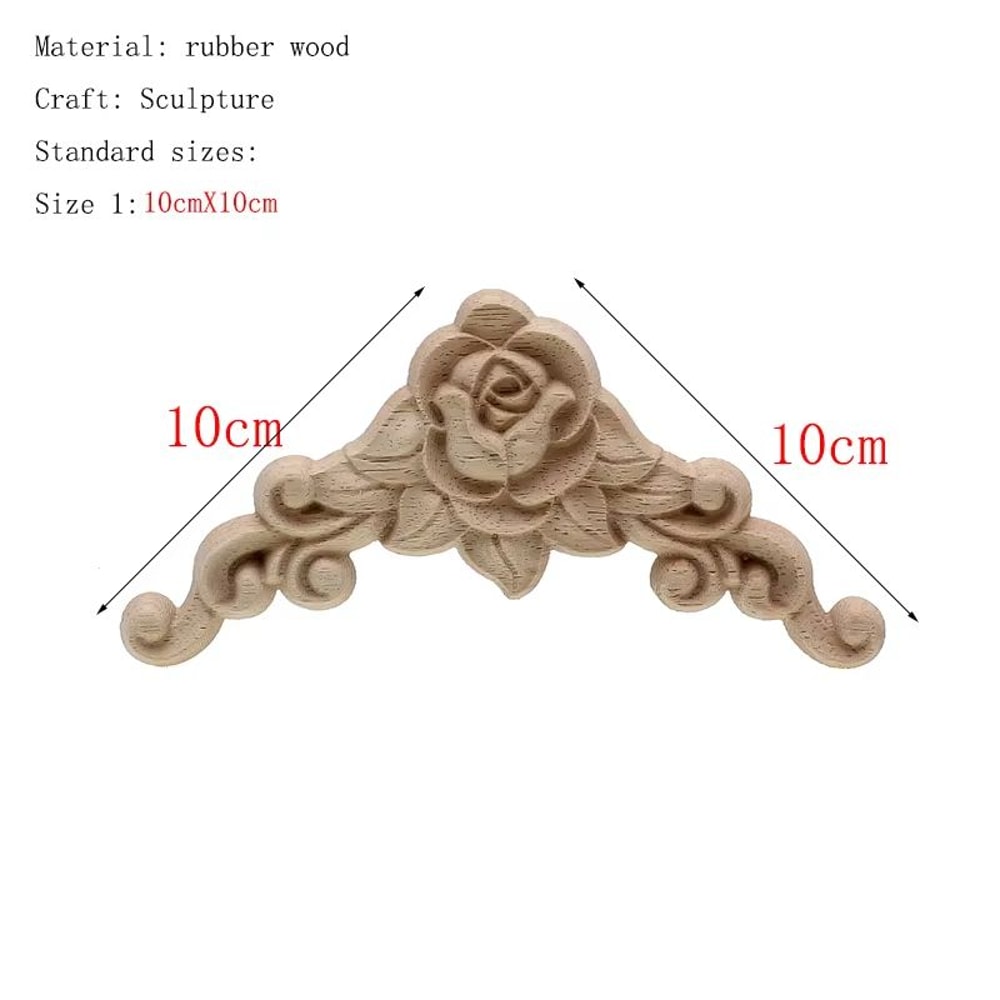Natural Floral Wood Carved Wood Applique Decorative Furniture Accent 17