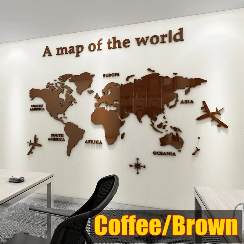 3D Acrylic World Map Wall Sticker Crystal Mirror Travel Decor 6