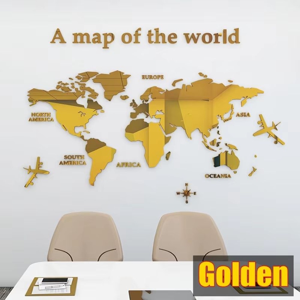 3D Acrylic World Map Wall Sticker Crystal Mirror Travel Decor 14