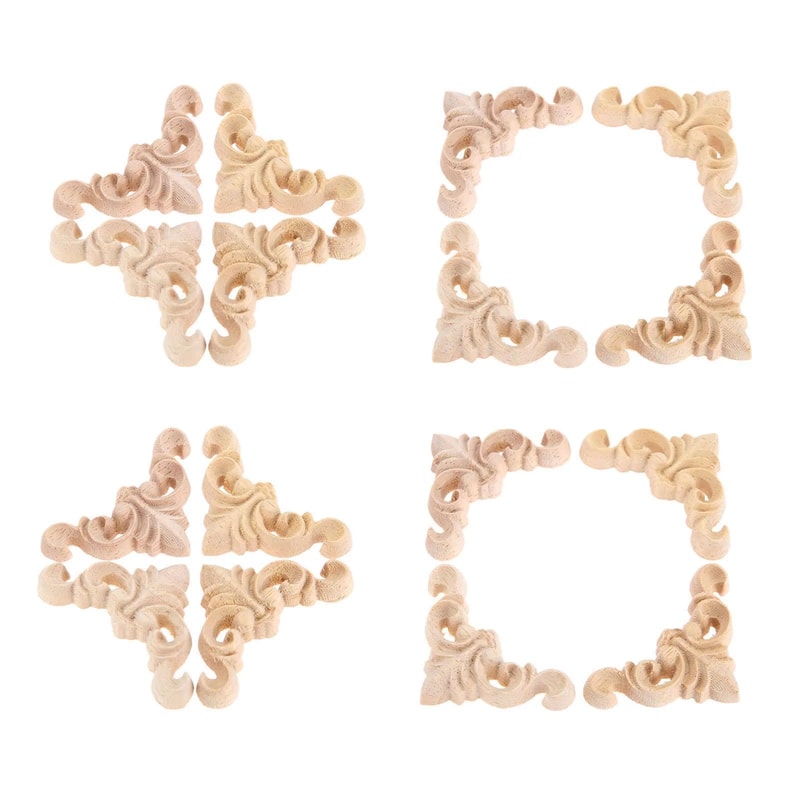 Vintage Floral Wood Carved Appliques Set For Furniture Corners And DIY Decor 3