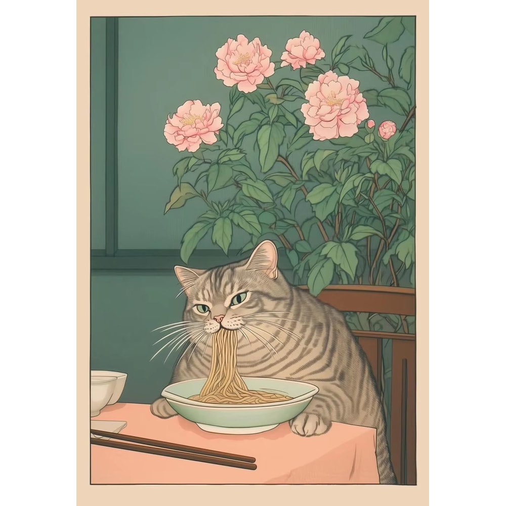 Japandi Cat Bathtub Canvas Wall Art Retro Japanese Aesthetic Poster 9