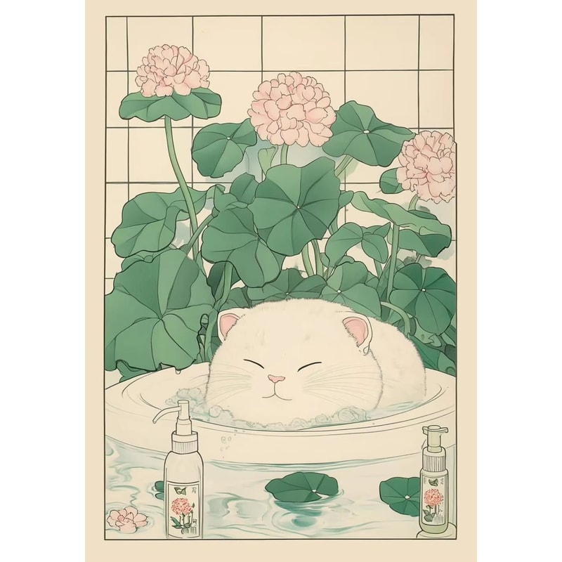 Japandi Cat Bathtub Canvas Wall Art Retro Japanese Aesthetic Poster 12
