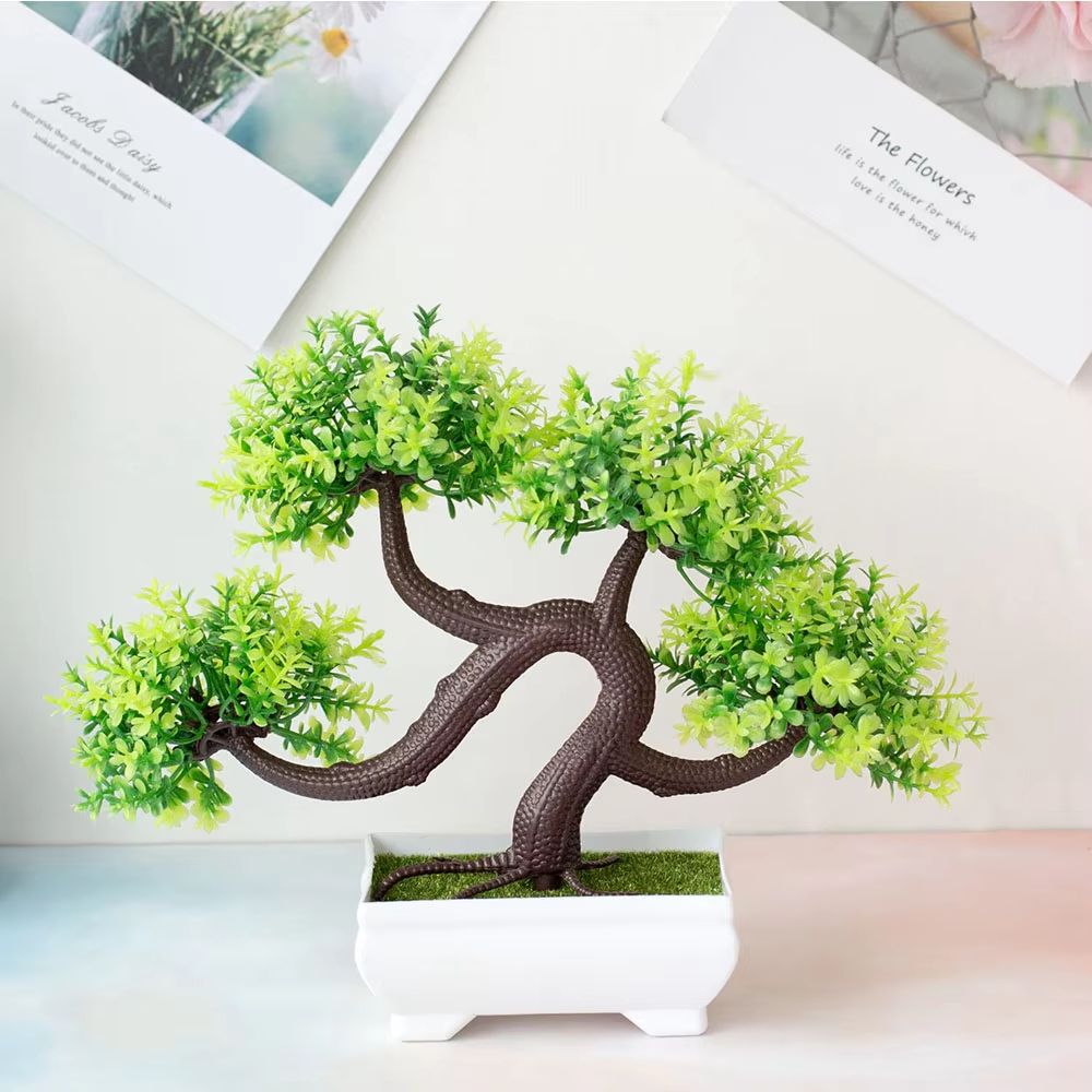 Mini Artificial Bonsai Tree Potted Plant Zen Desk Decor Faux Greenery 11