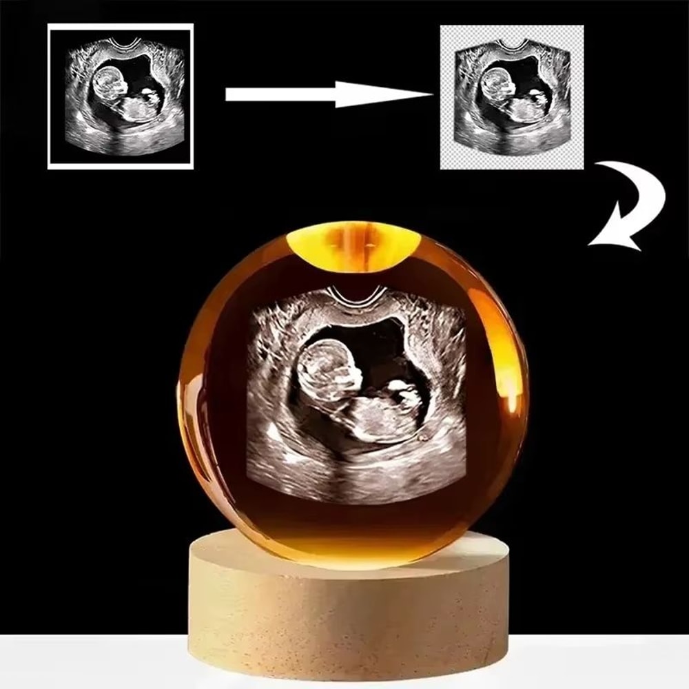 Personalized Ultrasound Crystal Ball Baby Keepsake 2D Laser Engraved Glass Sphere 1