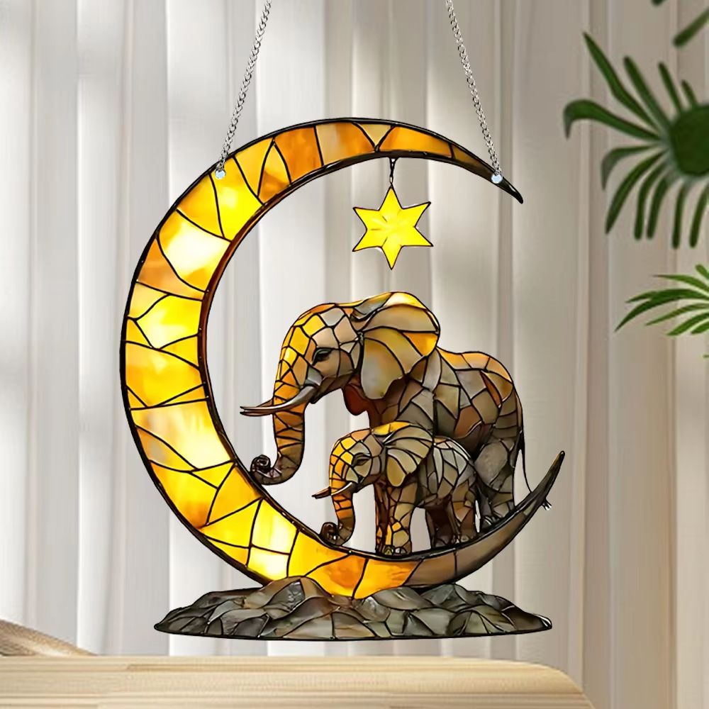 Elephant Family Moon Window Hanging Decoration Pendant For Garden And Home 6