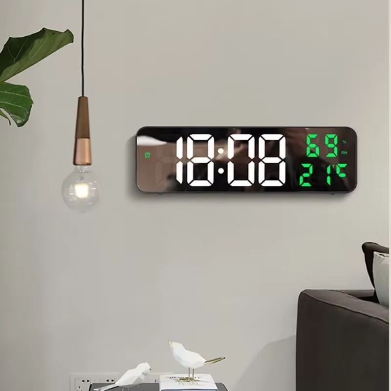 9 Inch LED Digital Wall Clock USB Powered Temperature Humidity Display Alarm Clock 0