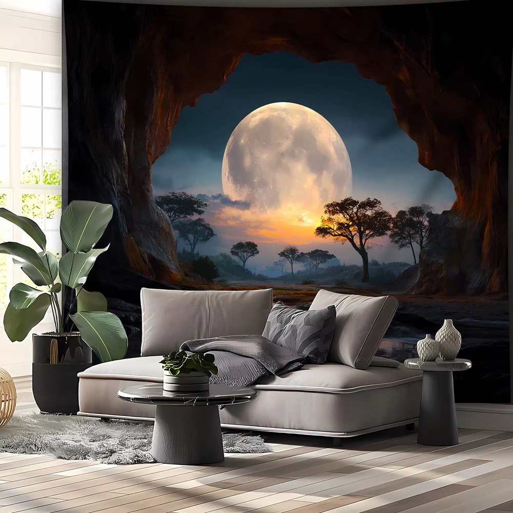 Tranquil Forest Moon Tapestry Wall Hanging Aesthetic Nature Decor For Bedroom And Living Room 1