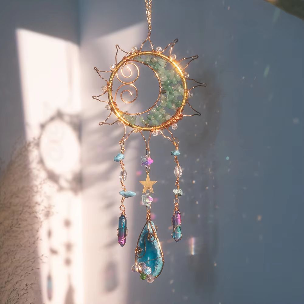 Crystal Sun Moon Wind Chime Suncatcher Prism Hanging Decor For Window And Garden 0
