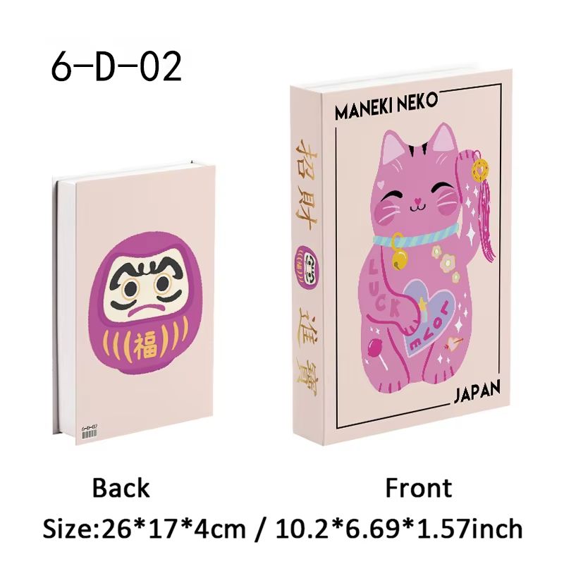 Ukiyoe Lucky Cat Decorative Book Box Hidden Storage Organizer 8